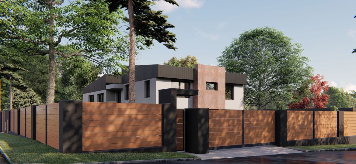 Nowoczesne ogrodzenie aluminiowe imitujące drewno