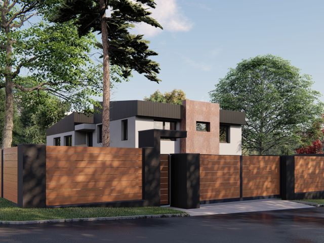 Nowoczesne ogrodzenie aluminiowe imitujące drewno