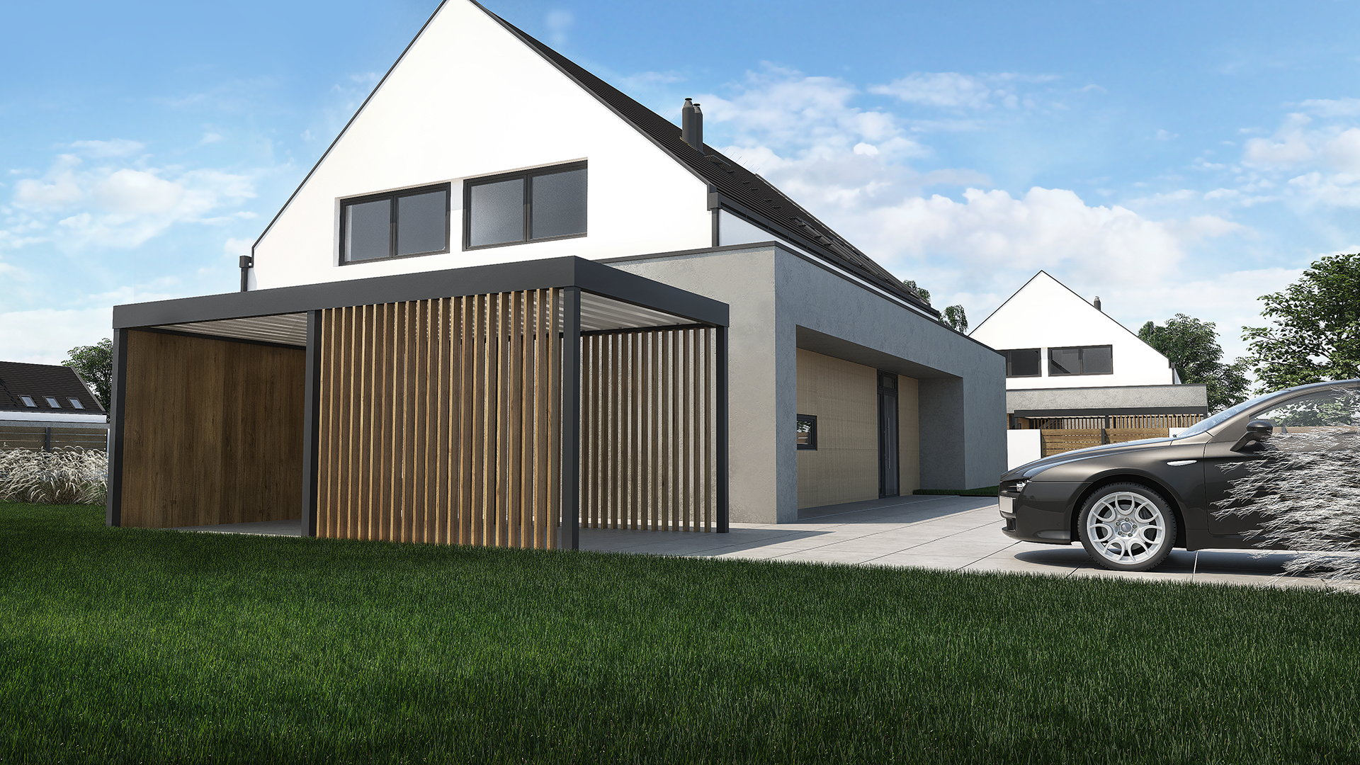 wiata samochodowa ze scianką z lameli