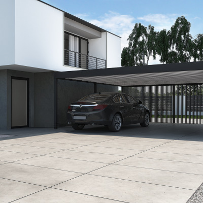 wiata samochodowa dwustanowiskowa z zabudową boczną (lamelową) Premium